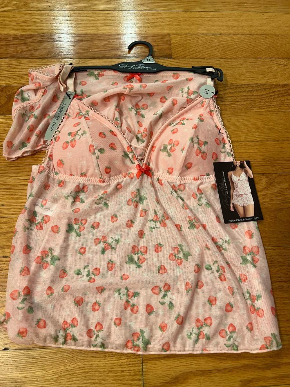Marilyn Monroe Pink Strawberry-Print mesh cami and shorts set
